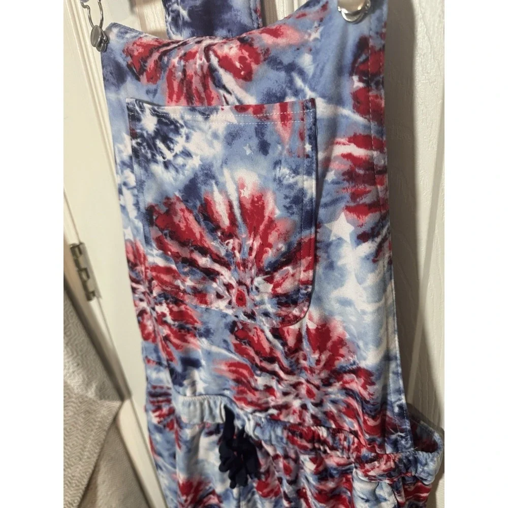 No Boundaries Juniors Red White Blue Firework Overall Shorts Forth of July XXL - Picture 5 of 7